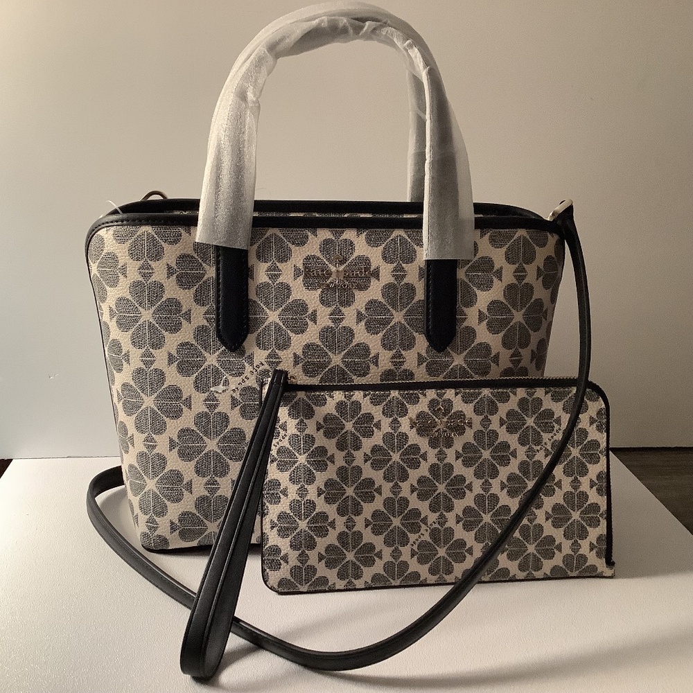 LAST SET KATE SPADE NY Signature Spade Flower Tote & Wristlet Black & Creme NWT